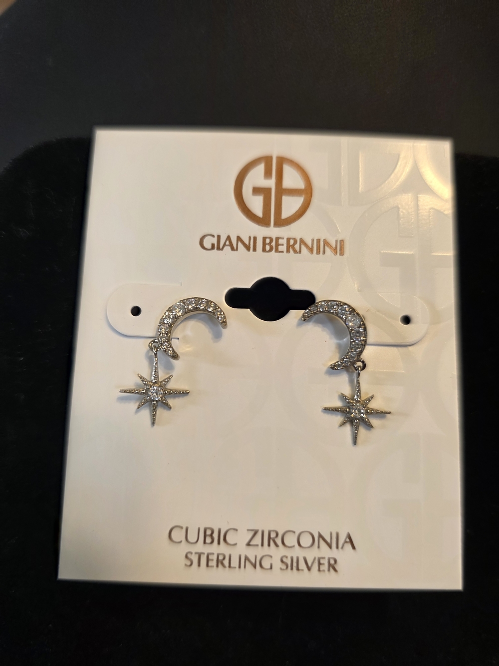 #296 Giani Bernini Silver Crescent Moon and Star Cubic Zirconia Drop Earrings